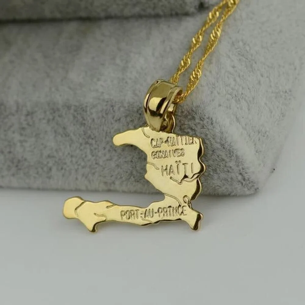 HAITI Map Necklace 24K Gold Plated